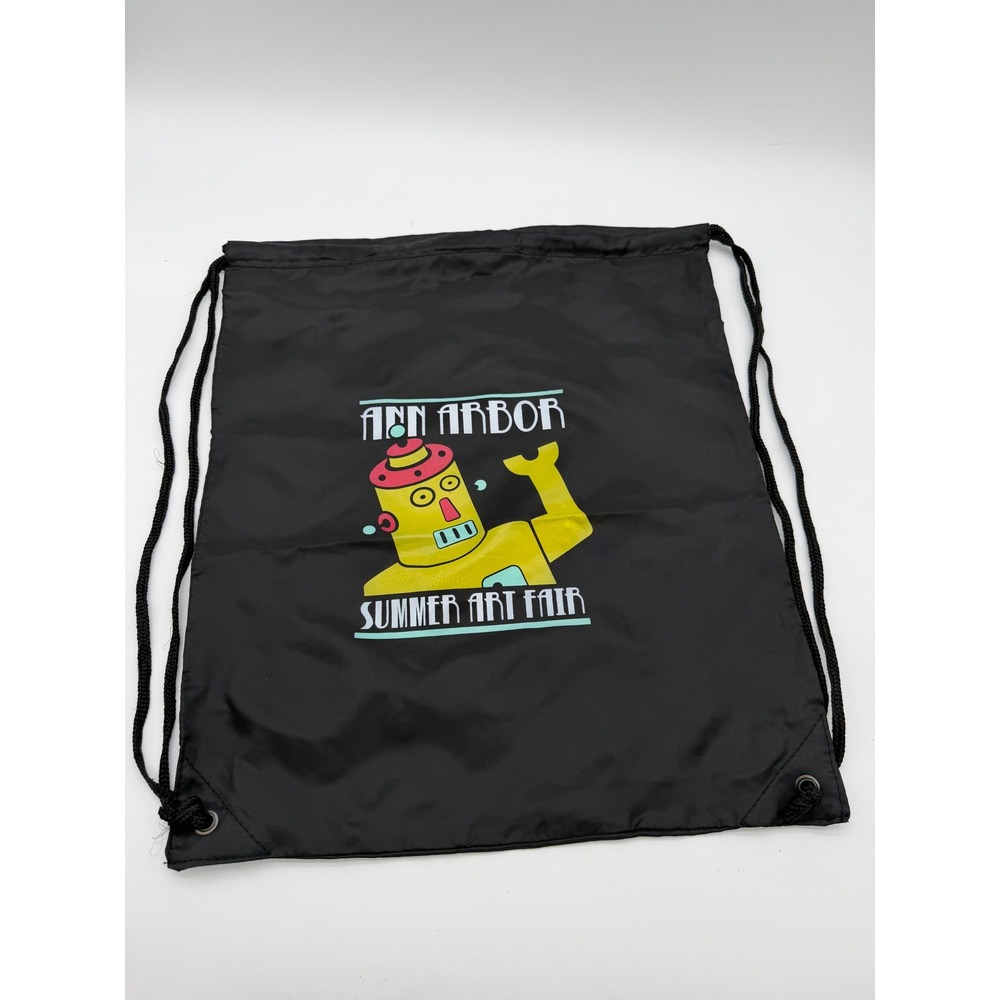 Ann Arbor Summer Art Fair Drawstring Backpack Black Robot Graphic Cinch Bag